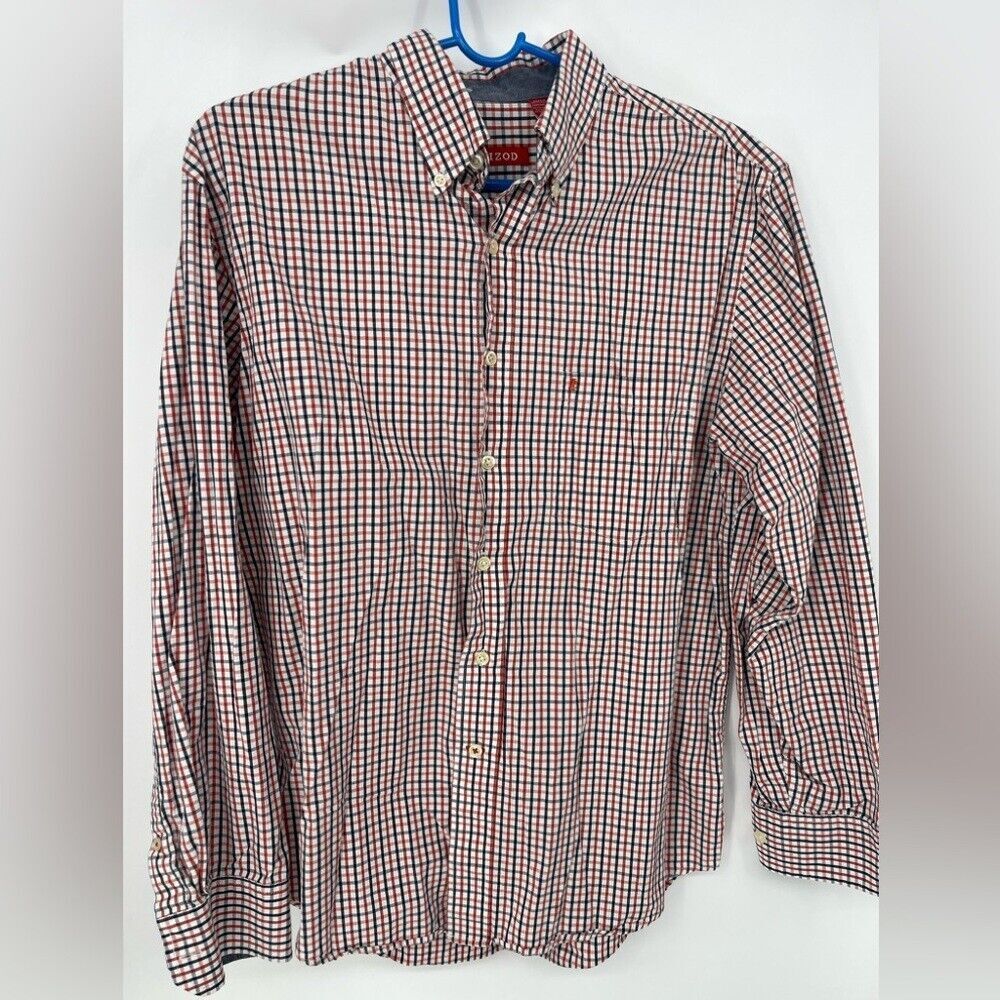 Izod size medium button down plaid red and blue shirt